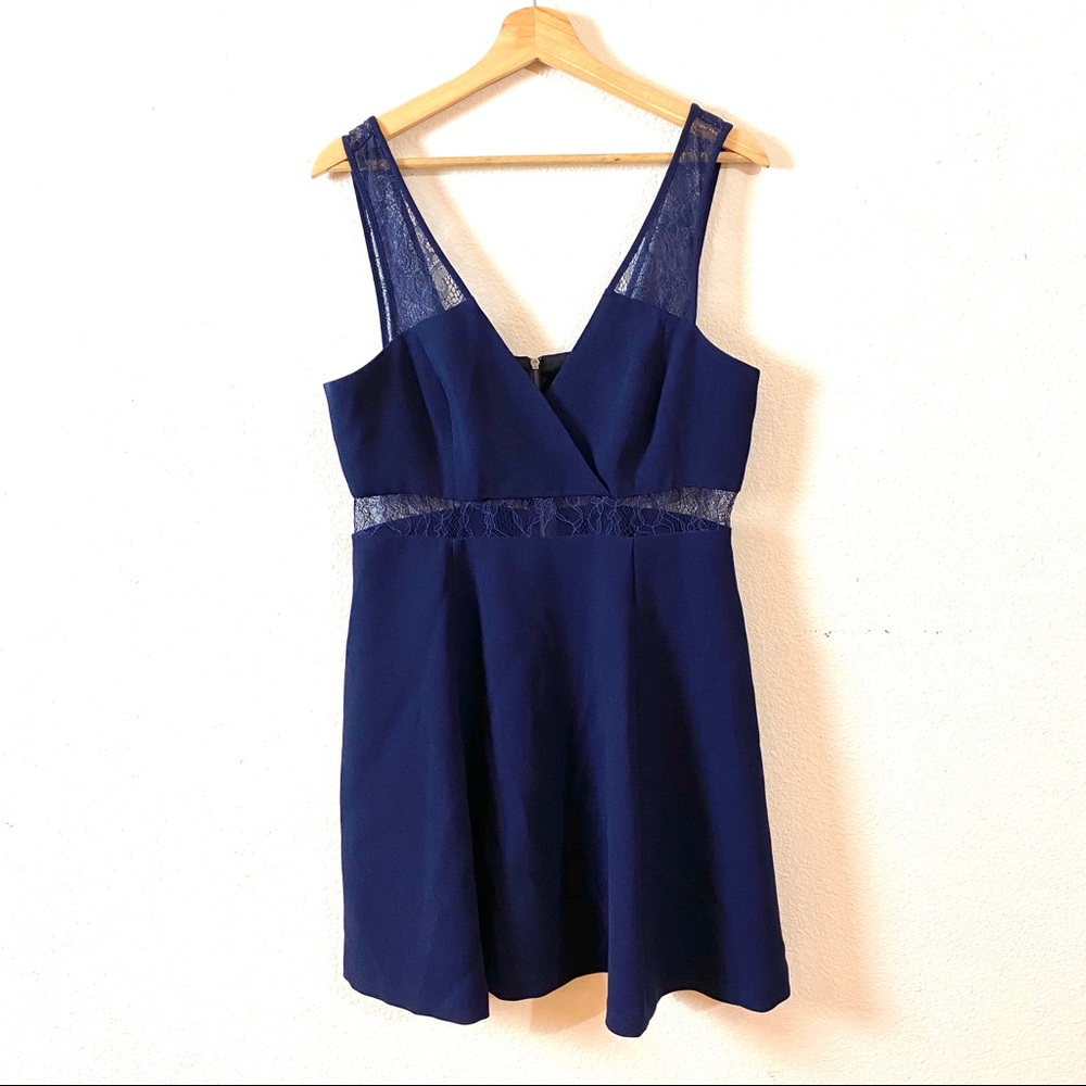 BCBGENERATION Navy Lace Panel Fit & Flare Dress 10
